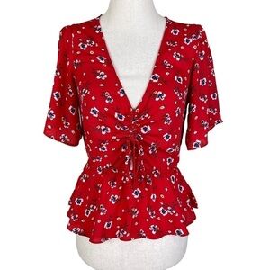 Socialite Red Floral Peplum Top